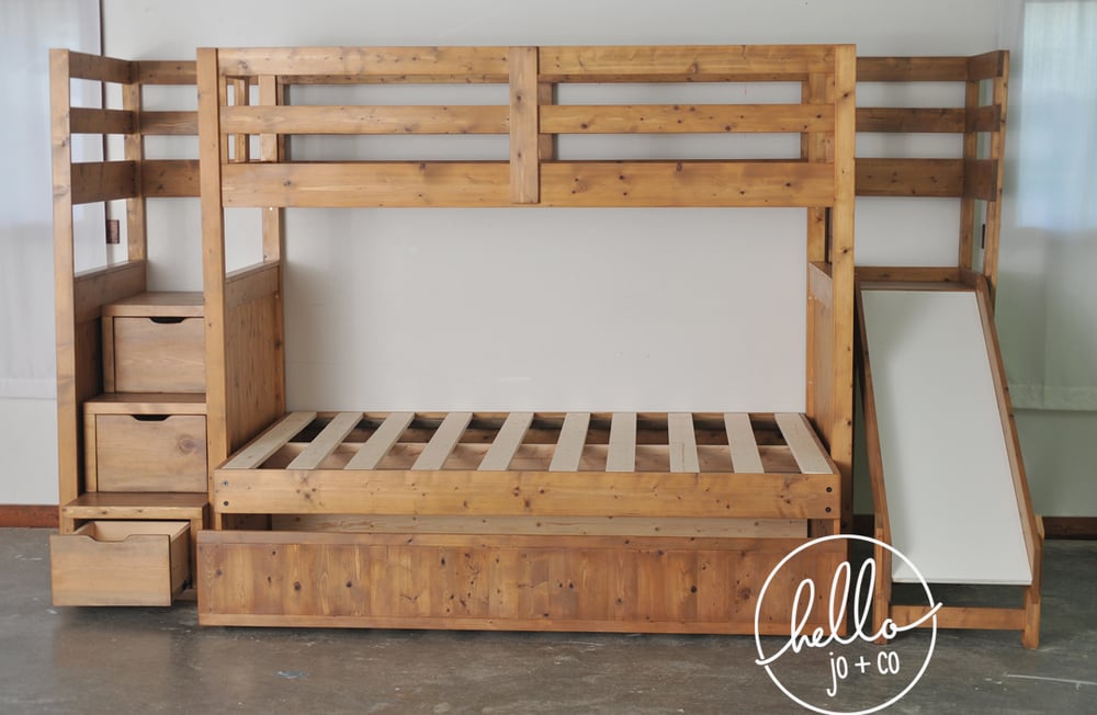 Twin Over Full Over Twin Trundle Solid Wood Bunk Bed With Stairs And Slide Hello Jo Co Solid Oak Bunk Beds With Stairs