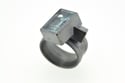 Silver Strata ring with 15mm - 11mm mirror cut aquamarine, set in oxidized silver 