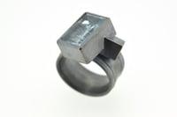 Image 2 of Silver Strata ring with 15mm - 11mm mirror cut aquamarine, set in oxidized silver 