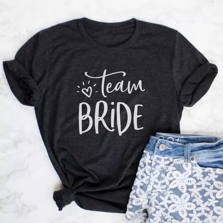 Image of ‘Team Bride’  and ‘Bride’ T-shirts 