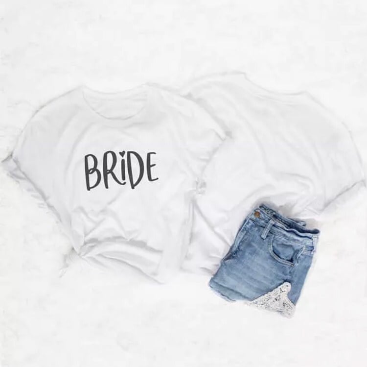 Image of ‘Team Bride’  and ‘Bride’ T-shirts 