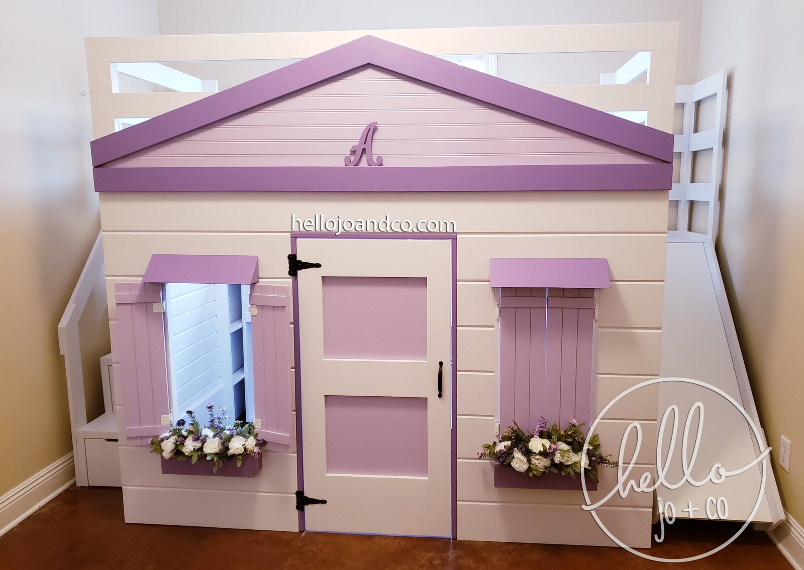 Playhouse loft bed with stairs sales and slide