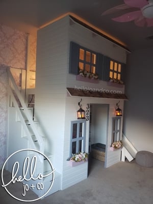 Image of Custom FULL playhouse loft bed with slide and drawer storage stairs