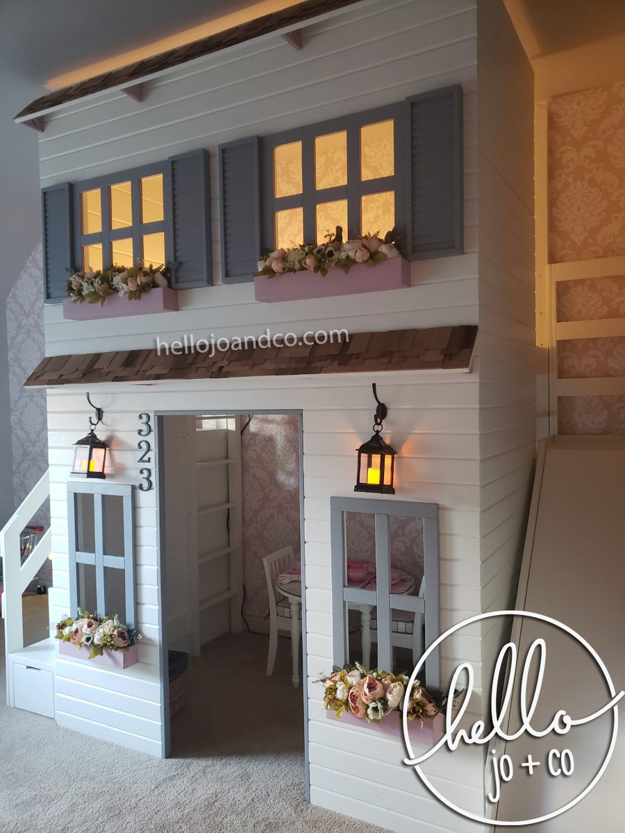 Custom Full Playhouse Loft Bed With Slide And Drawer Storage Stairs Hello Jo Co Castle Bunk Beds With Slide And Stairs
