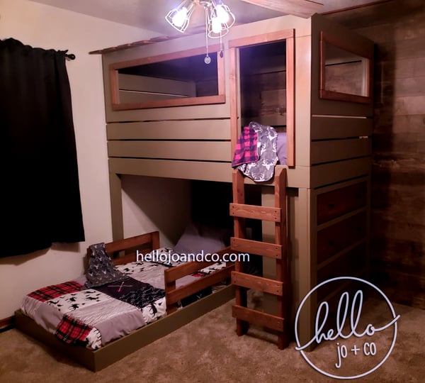 Image of Solid Wood Hunting Blind loft bed bunk bed clubhouse bed with dresser