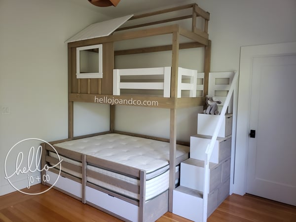 Image of Solid Wood Loft Bed, Bunk bed, Bunk Bed with stairs, Convertible Bed