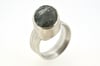 Silver Strata ring with oval aquamarine with goethite inclusions
