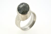 Image 1 of Silver Strata ring with oval aquamarine with goethite inclusions