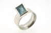 Silver Strata ring with mirror cut aquamarine