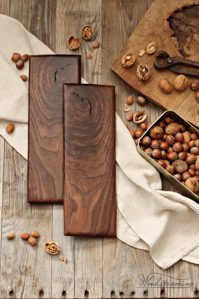 Image of Walnut serving boards with natural knots and cracs - set of 2 