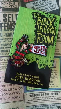 Image 1 of NEVER SLEEP AGAIN Slumber Party Freddy Krueger 1.5" Soft Enamel Pin