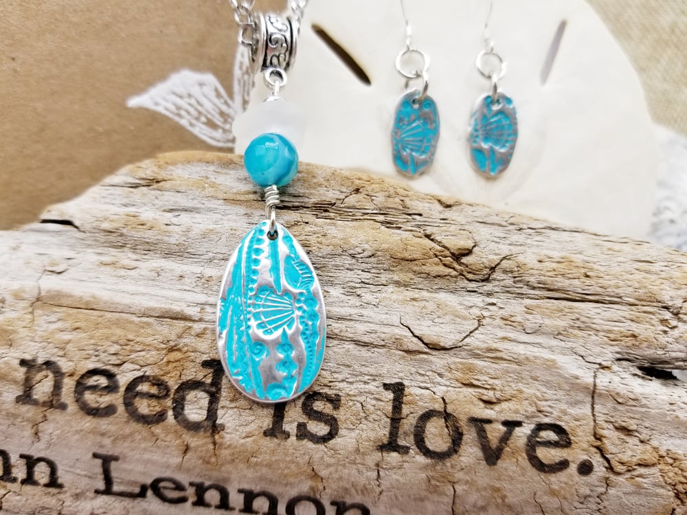 Image of Fine Silver-Sea Glass- Agate- Necklace- Earrings- #296