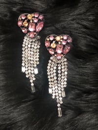 Image 2 of Heart Crystal Tassel Earrings