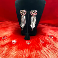 Image 1 of Heart Crystal Tassel Earrings