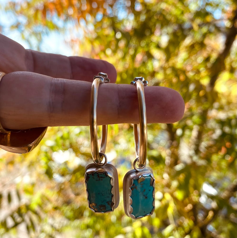 Image of Brass Post Hoops + Turquoise and Pyrite Bars 