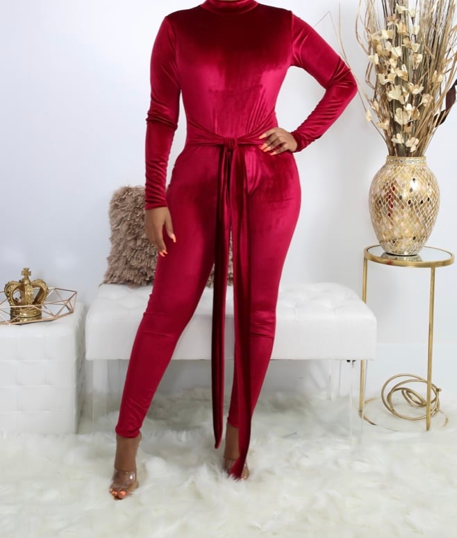 red suede jumpsuit