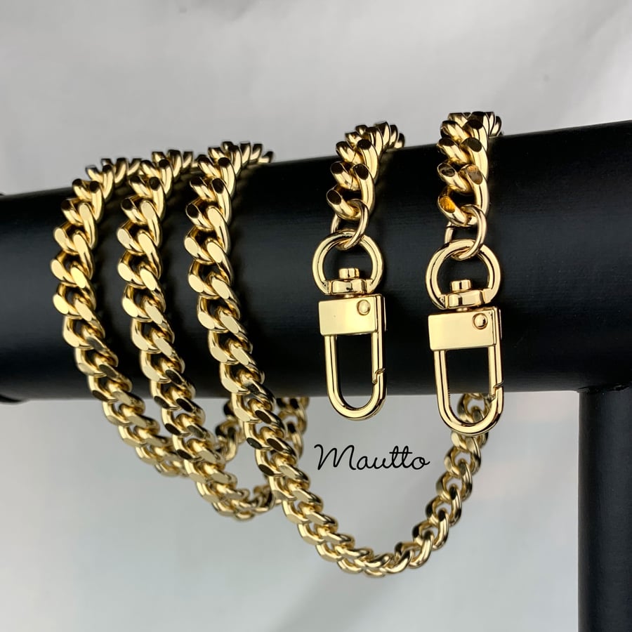 Image of GOLD Chain Bag Strap - Thick Classy Curb w/ Diamond Cut Accents - 3/8" Wide - Choose Length & Clasps