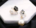 Asymmetry Fashion Flower Number 5 Pearl Dangle Earrings 