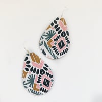 Image 1 of Genuine leather teardrop earrings- Shimmer Stripe OR Spanish Deco