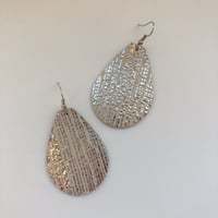 Image 3 of Genuine leather teardrop earrings- Shimmer Stripe OR Spanish Deco