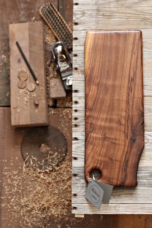 Image of Long charcuterie or cheese serving board, live edge wooden serving board
