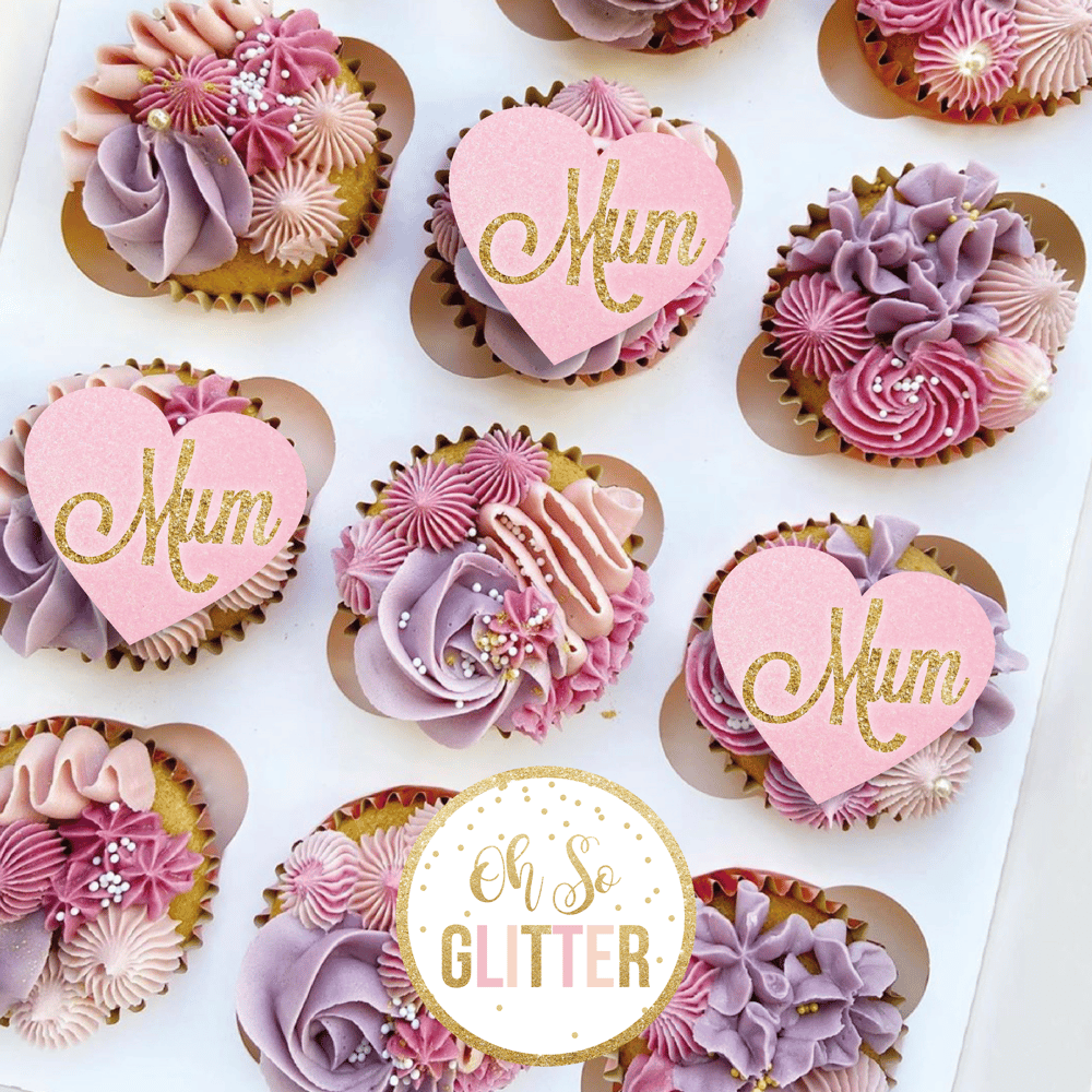 Image of Mum - heart cupcake toppers - no sticks