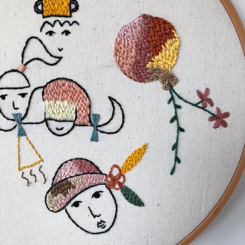 Image of Sunday on the playground - one of a kind hand embroidered wall hanging, 8'' hoop