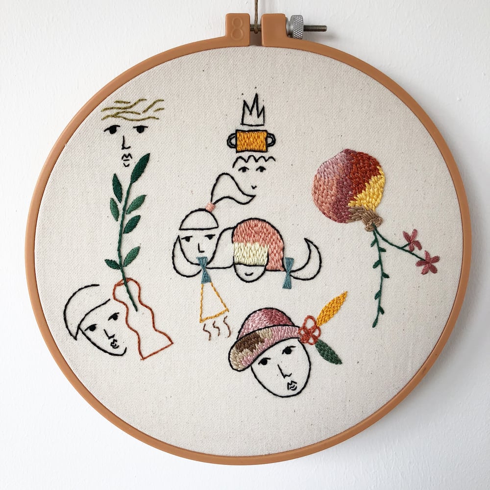 Image of Sunday on the playground - one of a kind hand embroidered wall hanging, 8'' hoop
