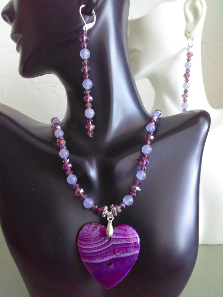 Image of PURPLE DRAGON VEINS HEART PENDANT NECKLACE SET