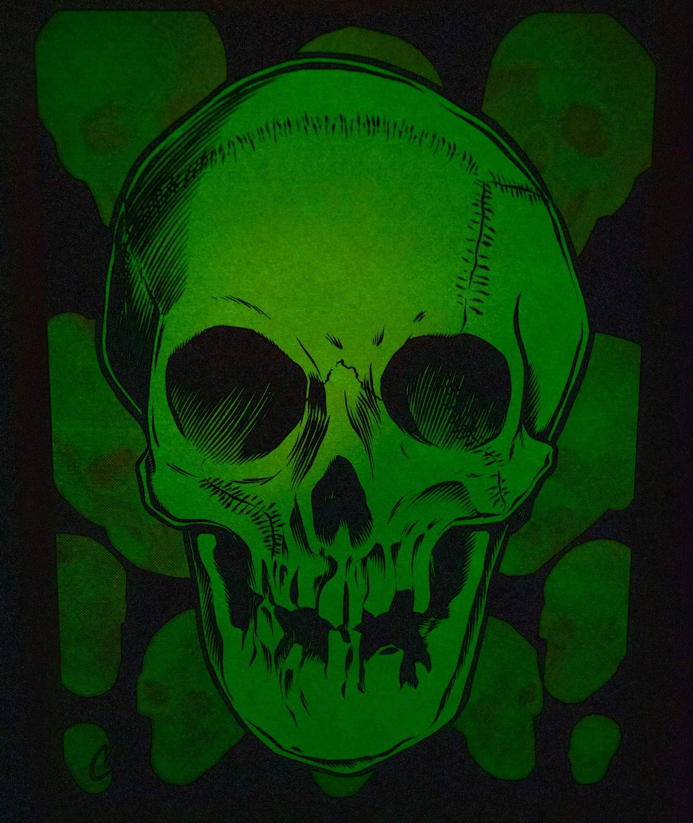 VOODOO GLOW SKULL Silkscreen Print (glows in the dark VOODOO GLOW SKULL Silkscreen Print (glows in the dark