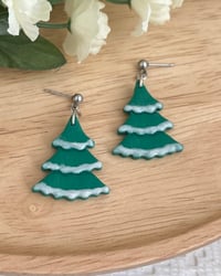 Image 2 of Snowy Pine Tree Holiday Earrings 