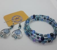 Blue Memory Wire Bracelet and Earring Set