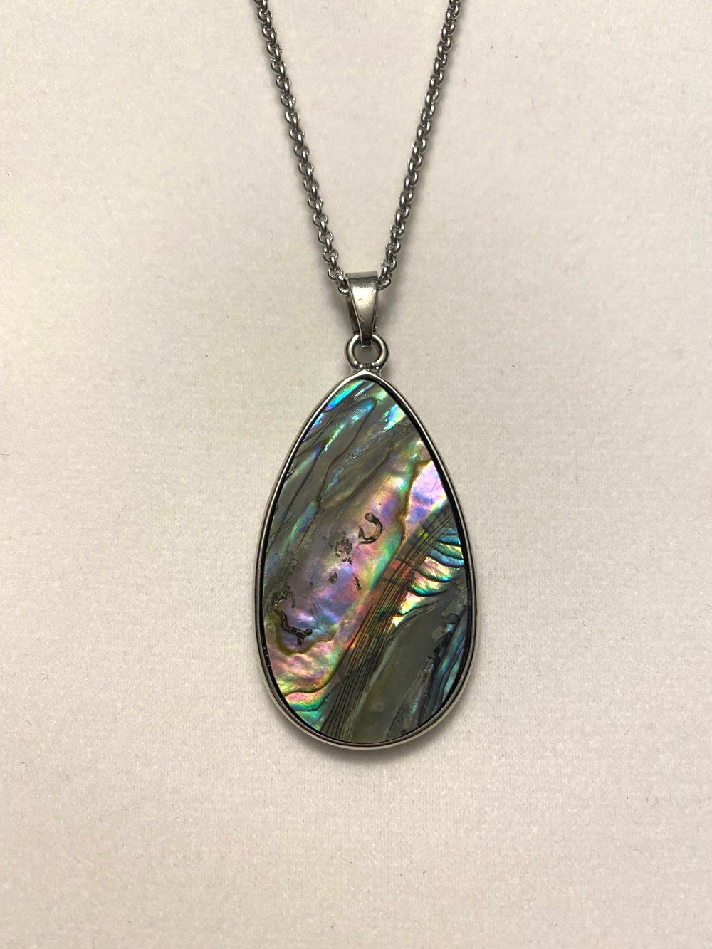 Abalone Shell Pendant and Stainless Steel Chain Necklace