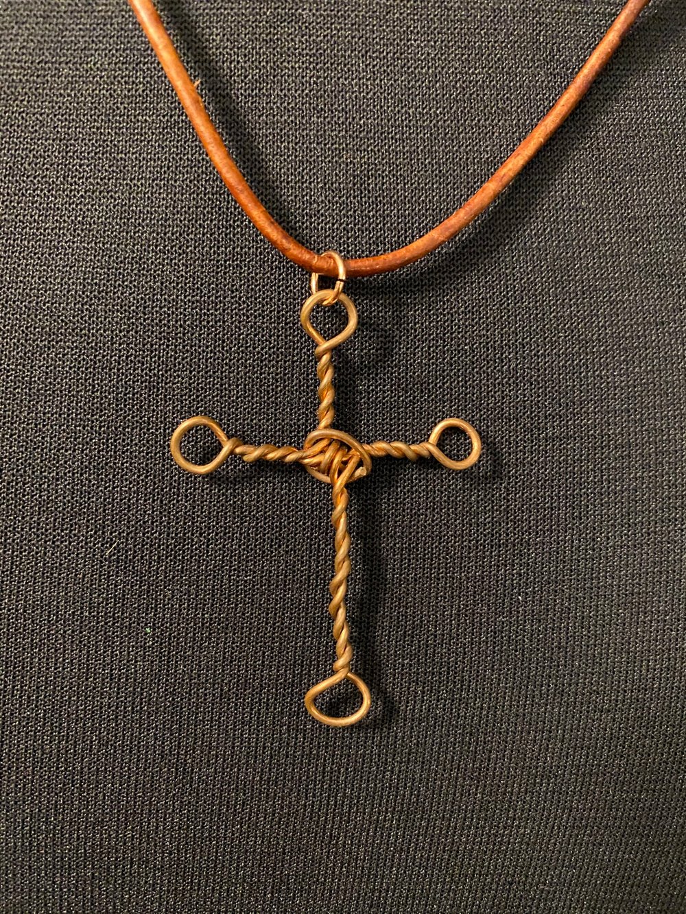 Copper Cross Leather Necklace