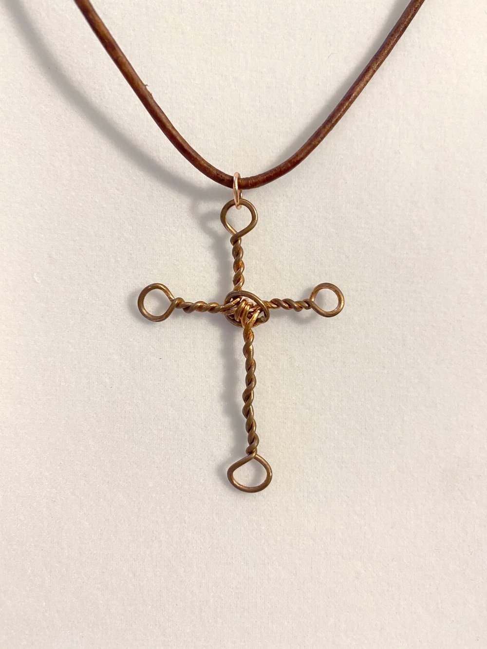 Copper Cross Leather Necklace
