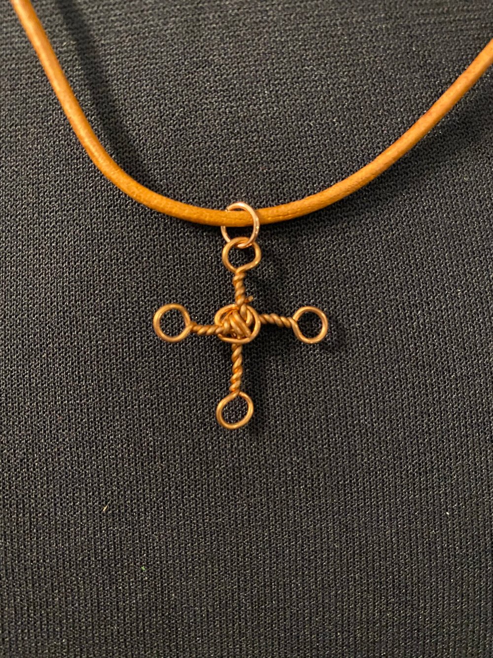 Copper Cross Leather Necklace