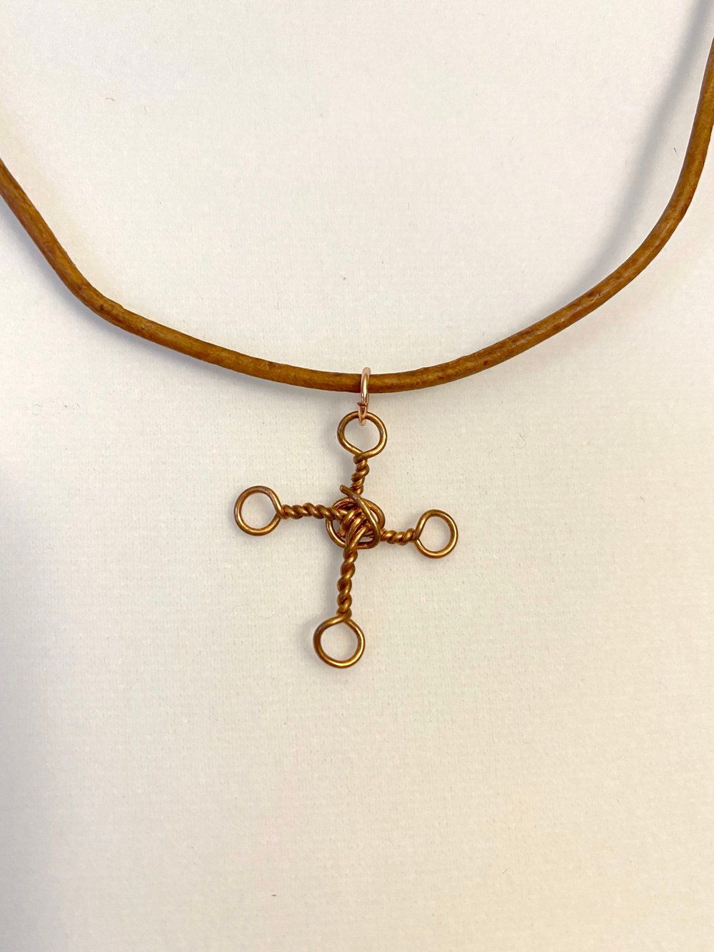 Copper Cross Leather Necklace