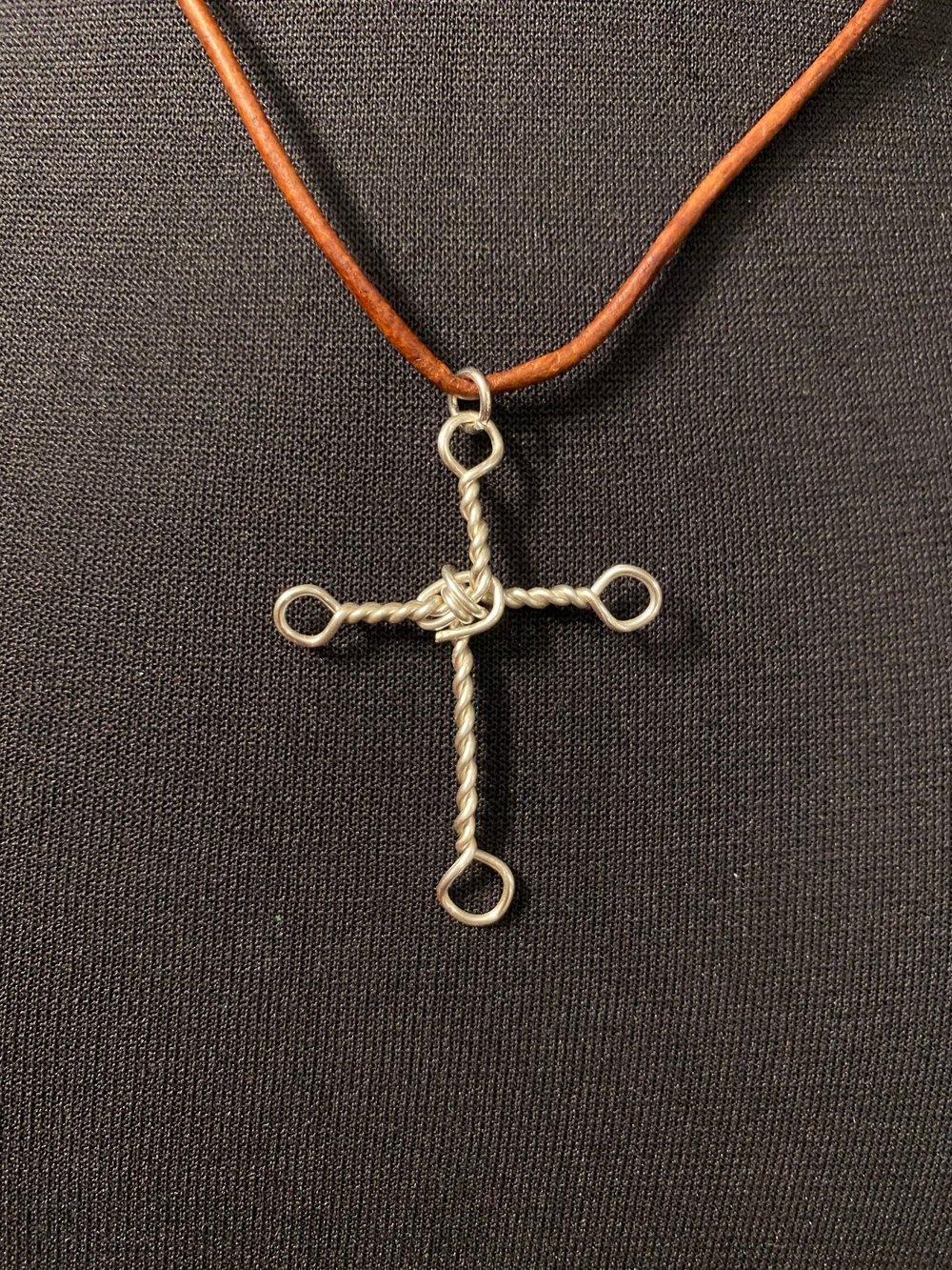 Silver Cross Leather Necklace