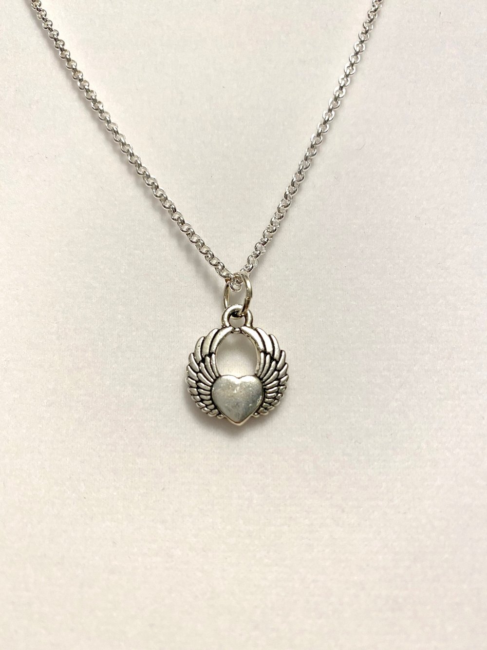Silver Winged Heart and Chain Necklace