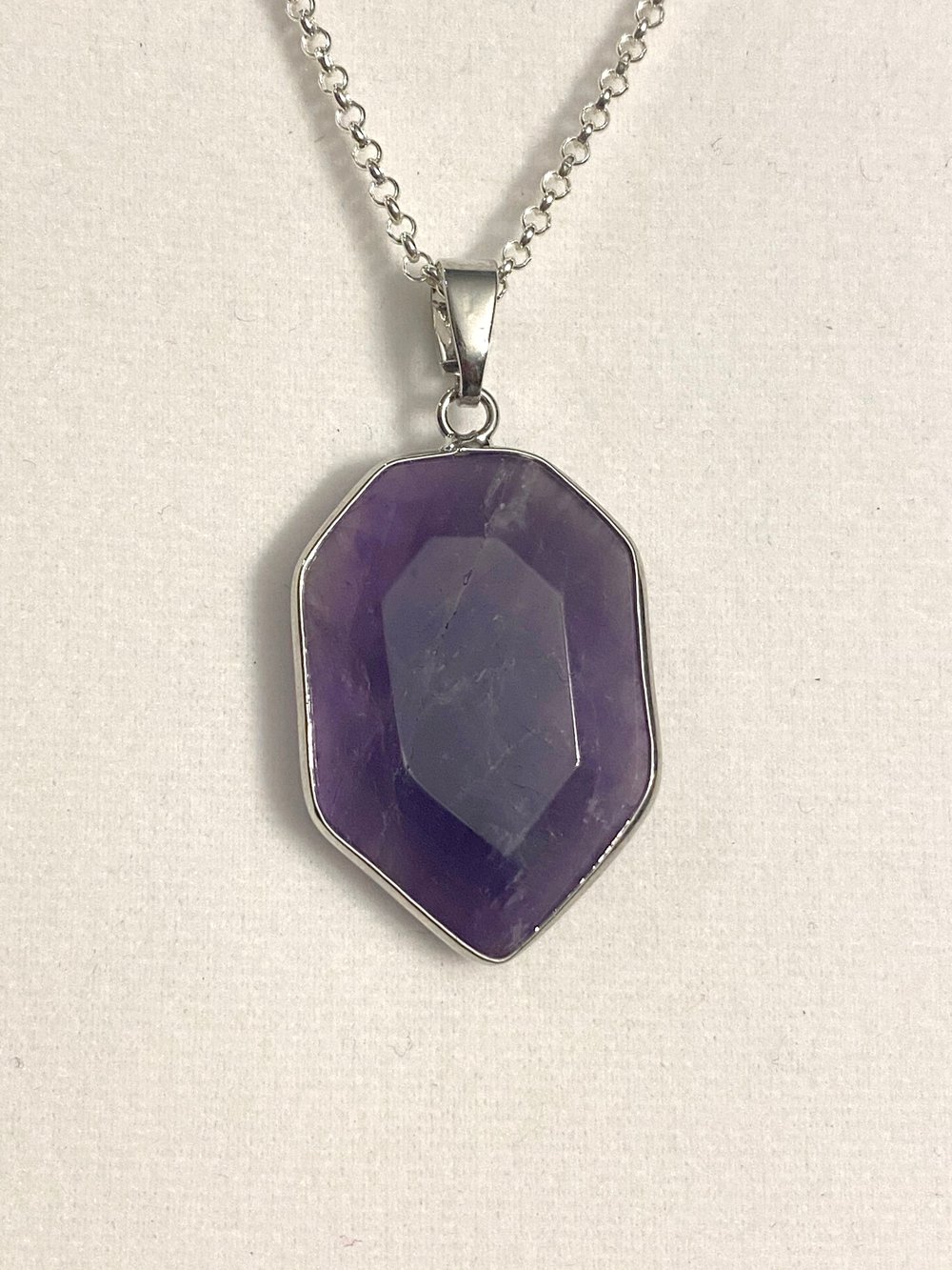 Amethyst Pendant and Silver Chain Necklace
