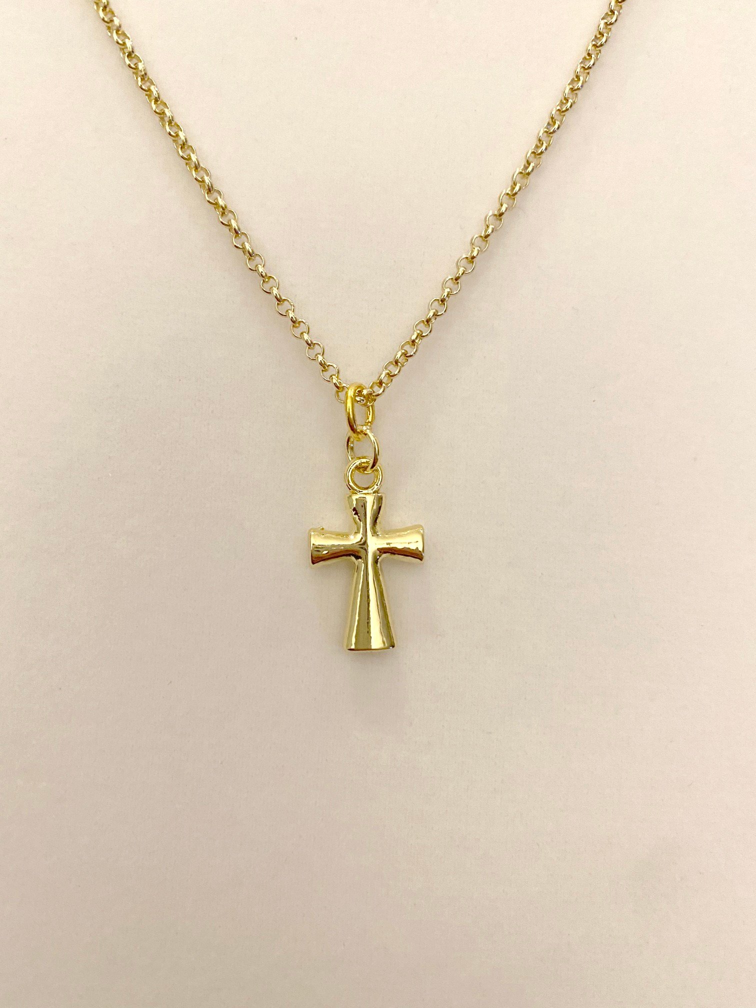 Cross Charm Pendant and Gold Chain Necklace | Copper Cross Metalweaving