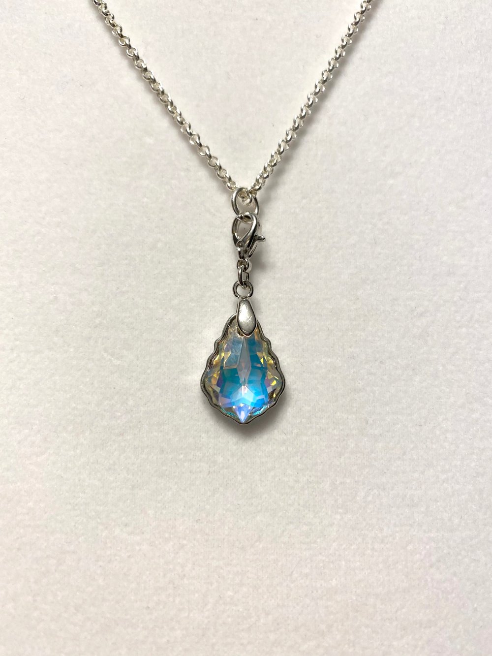 Baroque Crystal Pendant and Silver Chain Necklace
