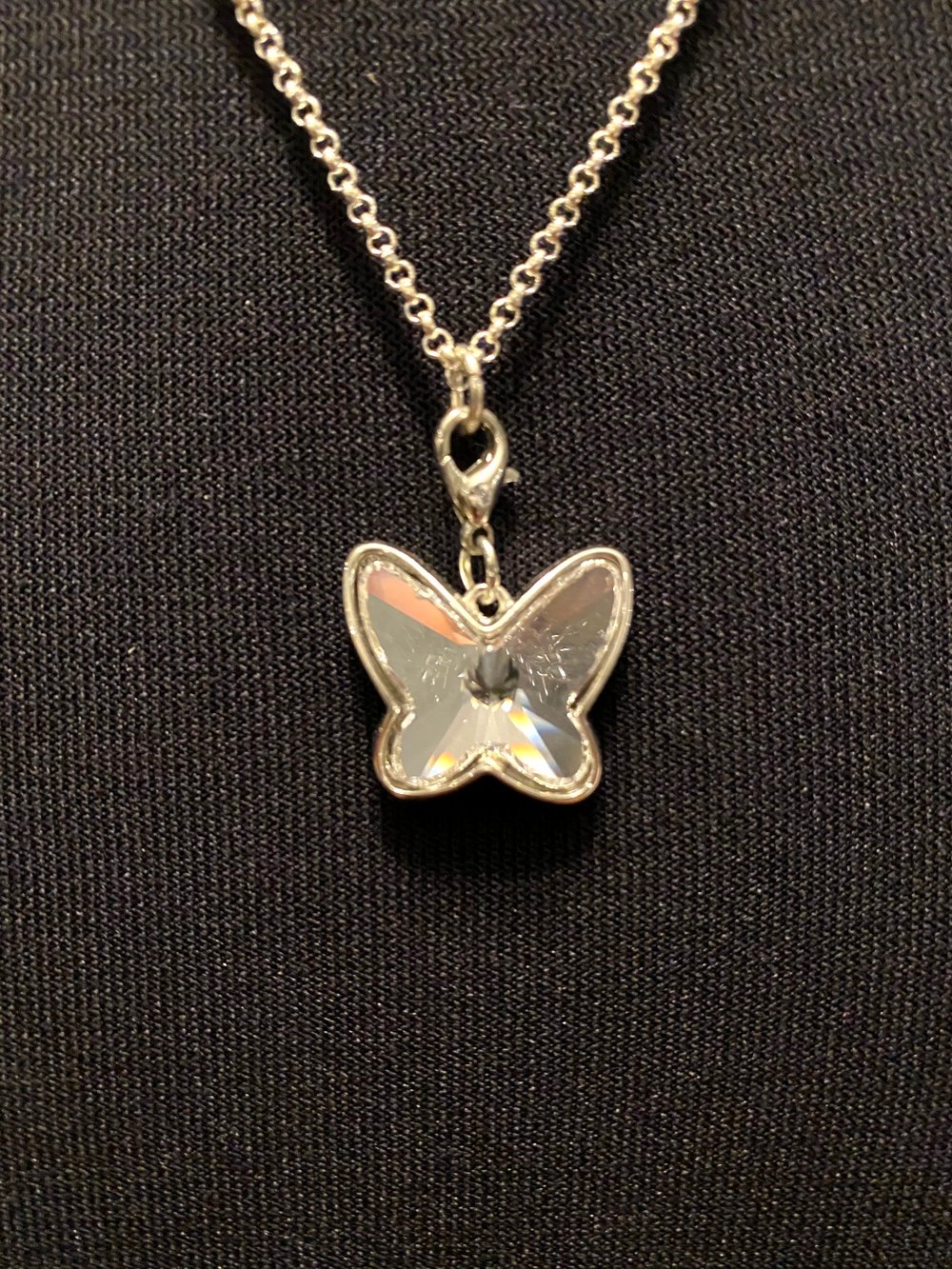 Crystal Butterfly Pendant and Silver Chain Necklace