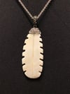 River Shell Feather Pendant and Silver Chain Necklace