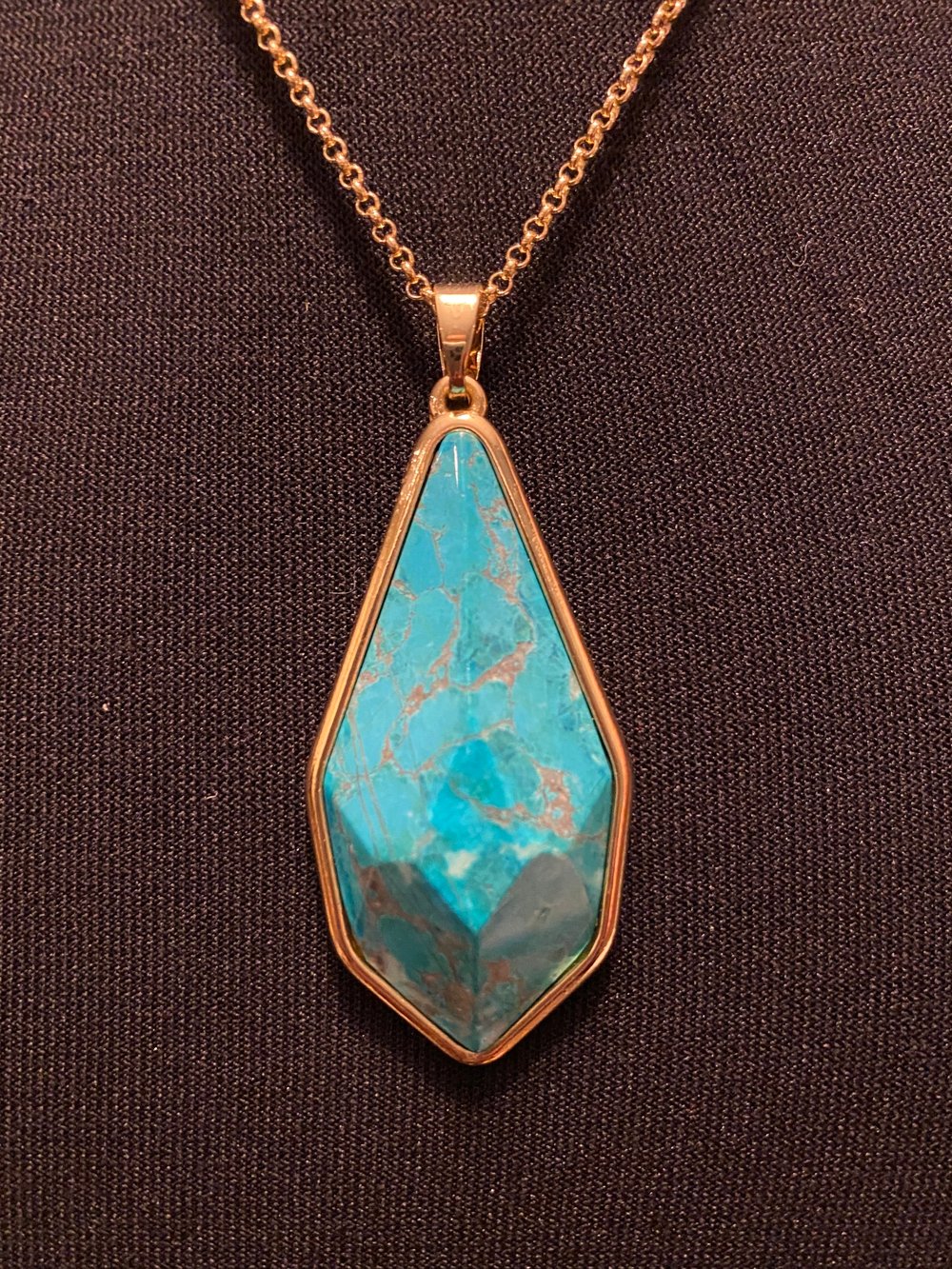 Turquoise Teardrop Pendant with Gold Chain Necklace