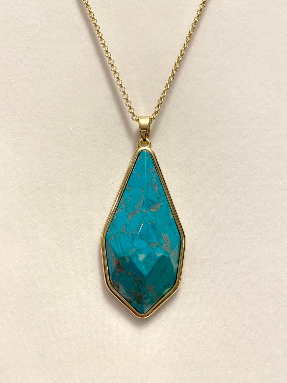 Turquoise Teardrop Pendant with Gold Chain Necklace