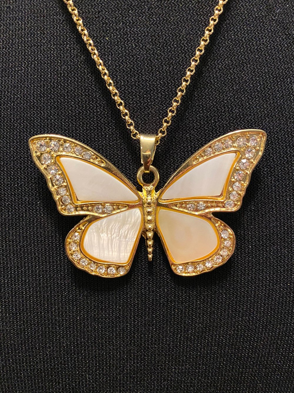 River Shell Butterfly Pendant and Gold Chain Necklace