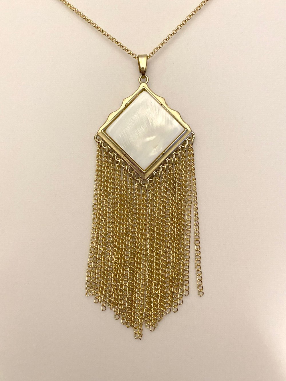 River Shell Pendant with Tassels and Gold Chain Necklace