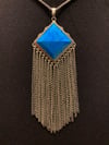 Turquoise Pendant with Tassels and Stainless Steel Chain Necklace