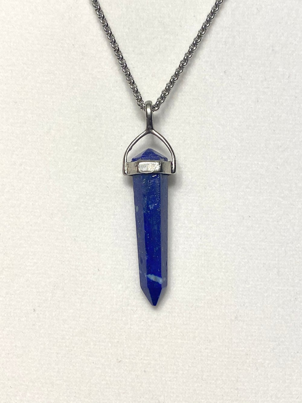 Lapis Spear Pendant and Stainless Steel Chain Necklace